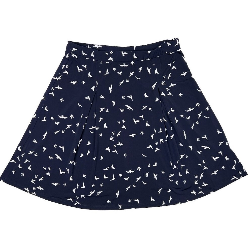 Gilli Willet Knit Fit and Flare Pleated Skirt Navy White Birds Size L - Picture 3 of 5